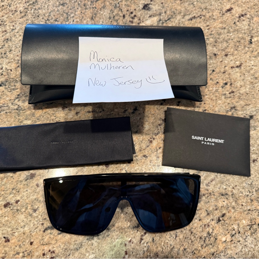Saint Laurent Glossy Black Sunglasses with Dark Lenses